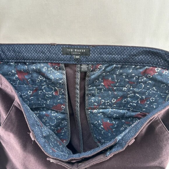 Ted Baker London Lommy Classic Fit Pants Men Sz 32R Chambray Straight Dark Plum - Picture 12 of 12